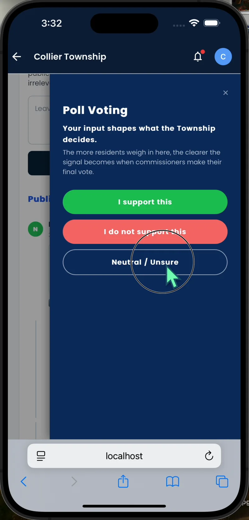 Mobile: a gated poll that tells residents how their input is used