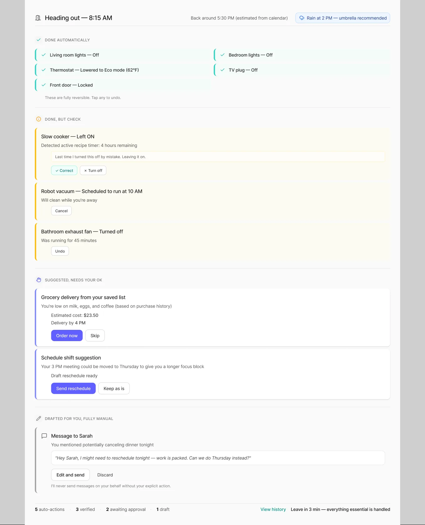 Undo Spectrum: four tiers of autonomy, from done automatically to fully manual