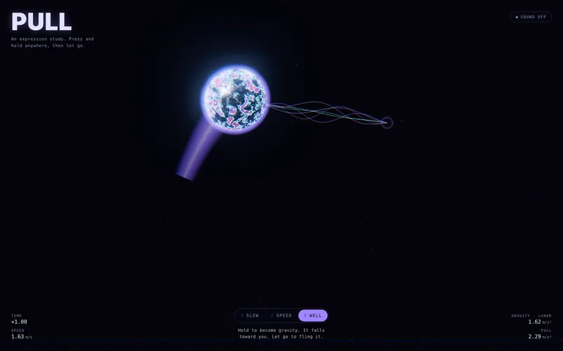 Well mode: the planet pulled toward the pointer on glowing filaments